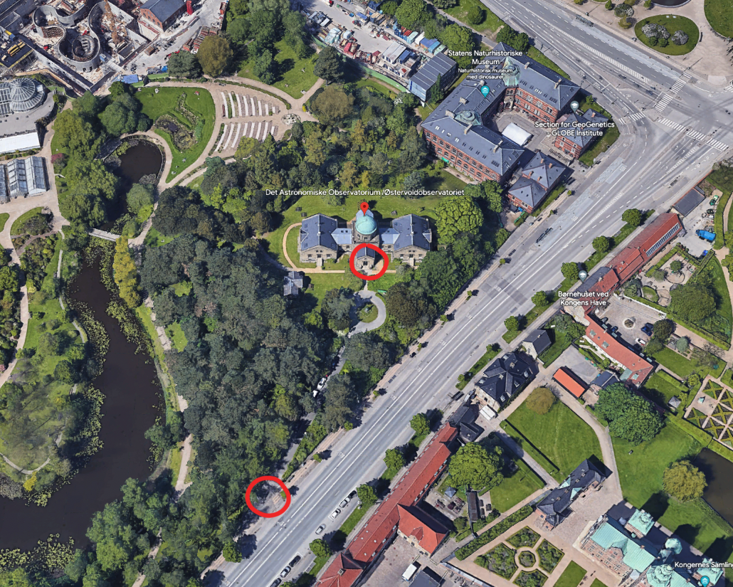 Aerial view, gate at Øster Voldgade 3 in relation to Pioneer Centre for AI